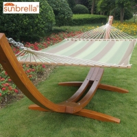 Toucan Outdoor Sunbrella® Double Fabric Hammock and 14 Feet Wood Arc Hammock Stand Combo Patio Furniture