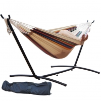 Toucan Outdoor 9 FT. Double Hammock with Space Saving Steel Hammock Stand, Tan Stripe
