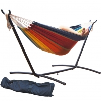Toucan Outdoor 9 FT. Double Hammock with Space Saving Steel Hammock Stand, Elegant Tropical Stripe