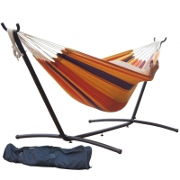 Toucan Outdoor 9 FT. Double Hammock with Space Saving Steel Hammock Stand, Elegant Orange Stripe