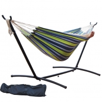 Toucan Outdoor 9 FT. Double Hammock with Space Saving Steel Hammock Stand. Elegant Oasis Stripe