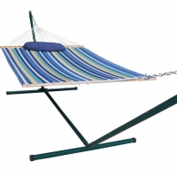 Toucan Outdoor 15 ft. Quilted Hammock,Pillow Combo,Green Coated Steel Frame