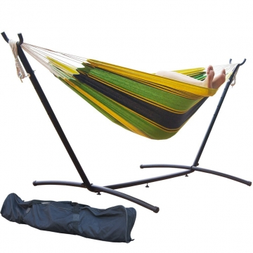 Toucan Outdoor 9 FT. Double Hammock with Space Saving Steel Hammock Stand, Elegant Meadow Stripe