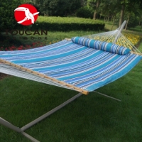Toucan Outdoor ® Elegant blue Stripe Quilted Double Hammock, Double Padded Bed With Attached/ Detachable Pillow. 55" Wide, 78" Wood to Wood, 142" Ring to Ring
