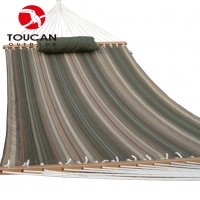Toucan Outdoor Quilted Fabric Hammock,Hardwood Spreader bars, Poly Fiber Stuffing Pillow,Outdoor Polyester,Including 2 X O-Ring, Accommodate 2 People 450 lb, Desert Stripe
