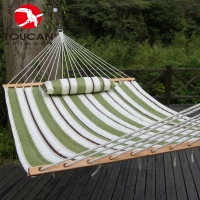 Toucan Outdoor 13 FT Quilted Double Fabric Hammock,Poly Fiber Stuffing Pillow,including A Chain Hanging Kit.Accommodate 2 People 450 lbs, Olive/White Stripes