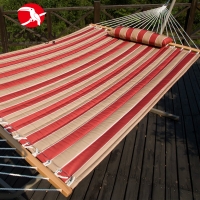 Toucan Outdoor Quilted fabric Hammock,Hardwood Spreader bars, Poly Fiber Stuffing Pillow,Outdoor Polyester,Including 2 X O-Ring, Accommodate 2 People 450 lb,Cherry Stripe