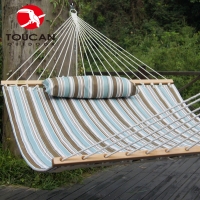 Toucan Outdoor  13 FT Quilted Double Fabric Hammock,Poly Fiber Stuffing Pillow,including A Chain Hanging Kit.Accommodate 2 People 450 lbs, Tan/Light Blue Stripes