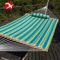 Toucan Outdoor  Quilted fabric Hammock,Hardwood Spreader bars, Poly Fiber Stuffing Pillow,Outdoor Polyester,Including 2 X O-Ring, Accommodate 2 People 450 lb,Teal Stripe