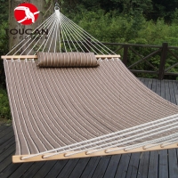 Toucan Outdoor  13 FT Quilted Double Fabric Hammock,Poly Fiber Stuffing Pillow,including A Chain Hanging Kit.Accommodate 2 People 450 lbs, Tan Stripes
