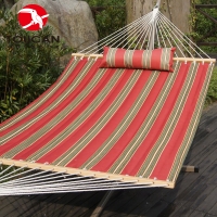 Toucan Outdoor  13 FT Quilted Double Fabric Hammock,Poly Fiber Stuffing Pillow,including A Chain Hanging Kit.Accommodate 2 People 450 lbs, Red/Army Green Stripes