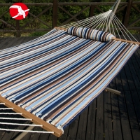 Toucan Outdoor Quilted Fabric Hammock,Hardwood Spreader bars, Poly Fiber Stuffing Pillow,Outdoor Polyester,Including 2 X O-Ring, Accommodate 2 People 450 lb, Seaside Stripe